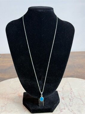 Navajo Indian 925 Turquoise Stone Pendant Necklace, 10” long flat